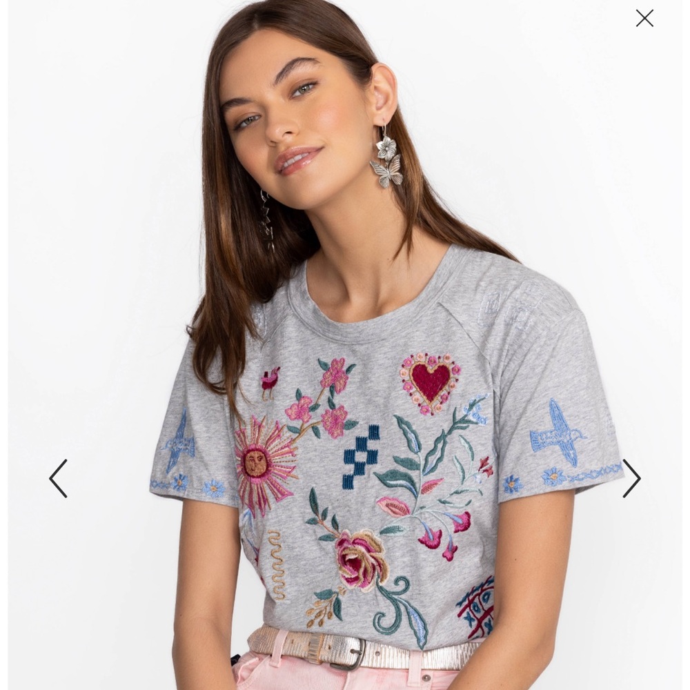 Johnny Was S Gray Raw detail short sleeved, Raglan tee Carmene